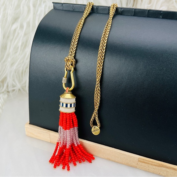 Gorgeous, goldtone, fringe pendant, long layering, costume necklace - Picture 4 of 10